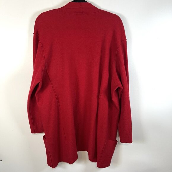 Eileen Fisher Red Enveloped Boiled Wool Open Kimono Cardigan Size L Longline‎ - Picture 8 of 10